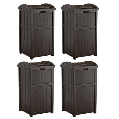 Suncast Trash Hideaway Outdoor Patio 33 Gal Garbage Waste Trash Can Bin (4 Pack)