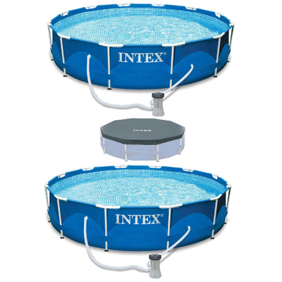 Intex 12' x 30" Metal Frame Swimming Pool w/ Filter Pump (2 Pack) & Debris Cover