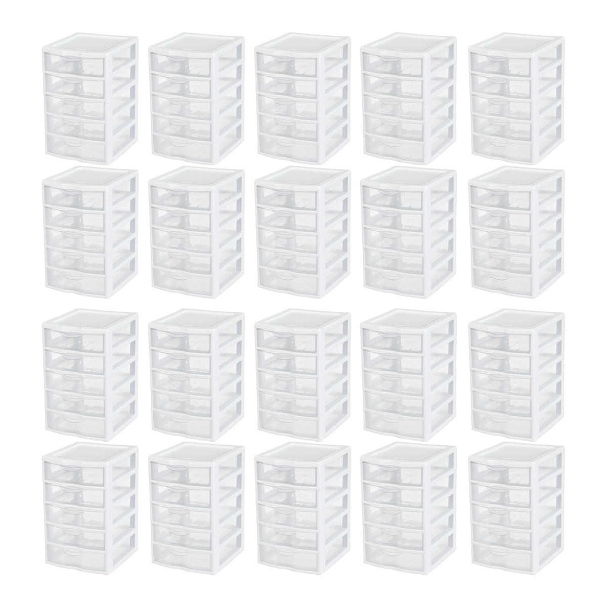 Sterilite Clearview Small Plastic 5 Drawer Desktop Storage Bin System, 20 Pack
