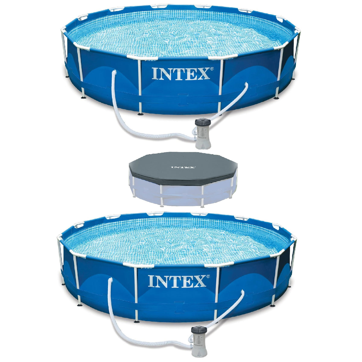 Intex 12' x 30" Metal Frame Swimming Pool w/ Filter Pump (2 Pack) & Debris Cover