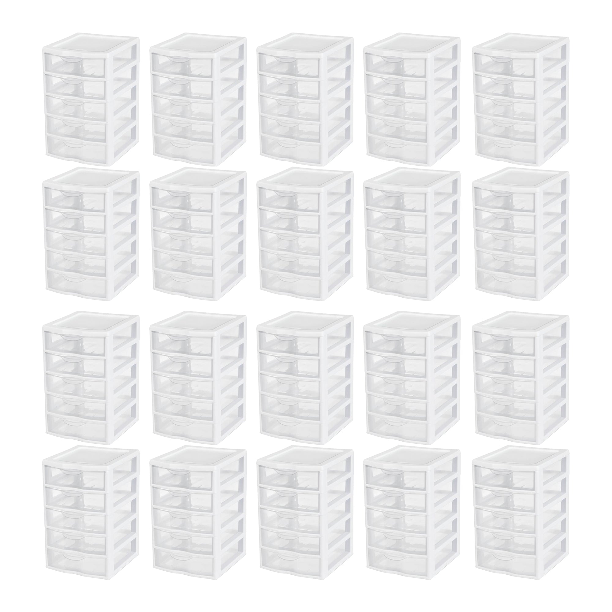Sterilite Clearview Small Plastic 5 Drawer Desktop Storage Bin System, 20 Pack