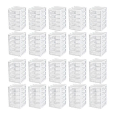 Sterilite Clearview Small Plastic 5 Drawer Desktop Storage Bin System, 20 Pack