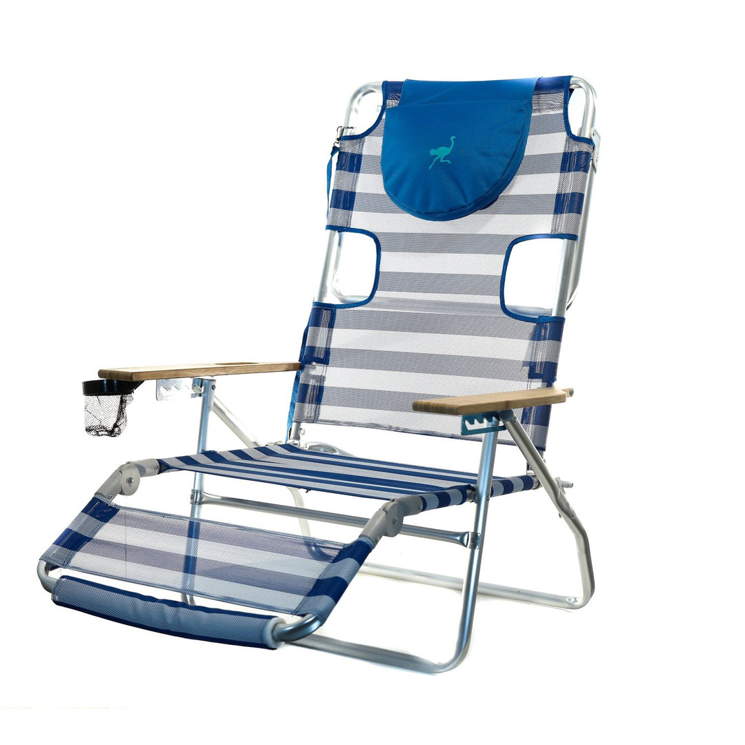 Ostrich 3-N-1 Aluminum Multi-Position Reclining Beach Chair, Striped (2 Pack)