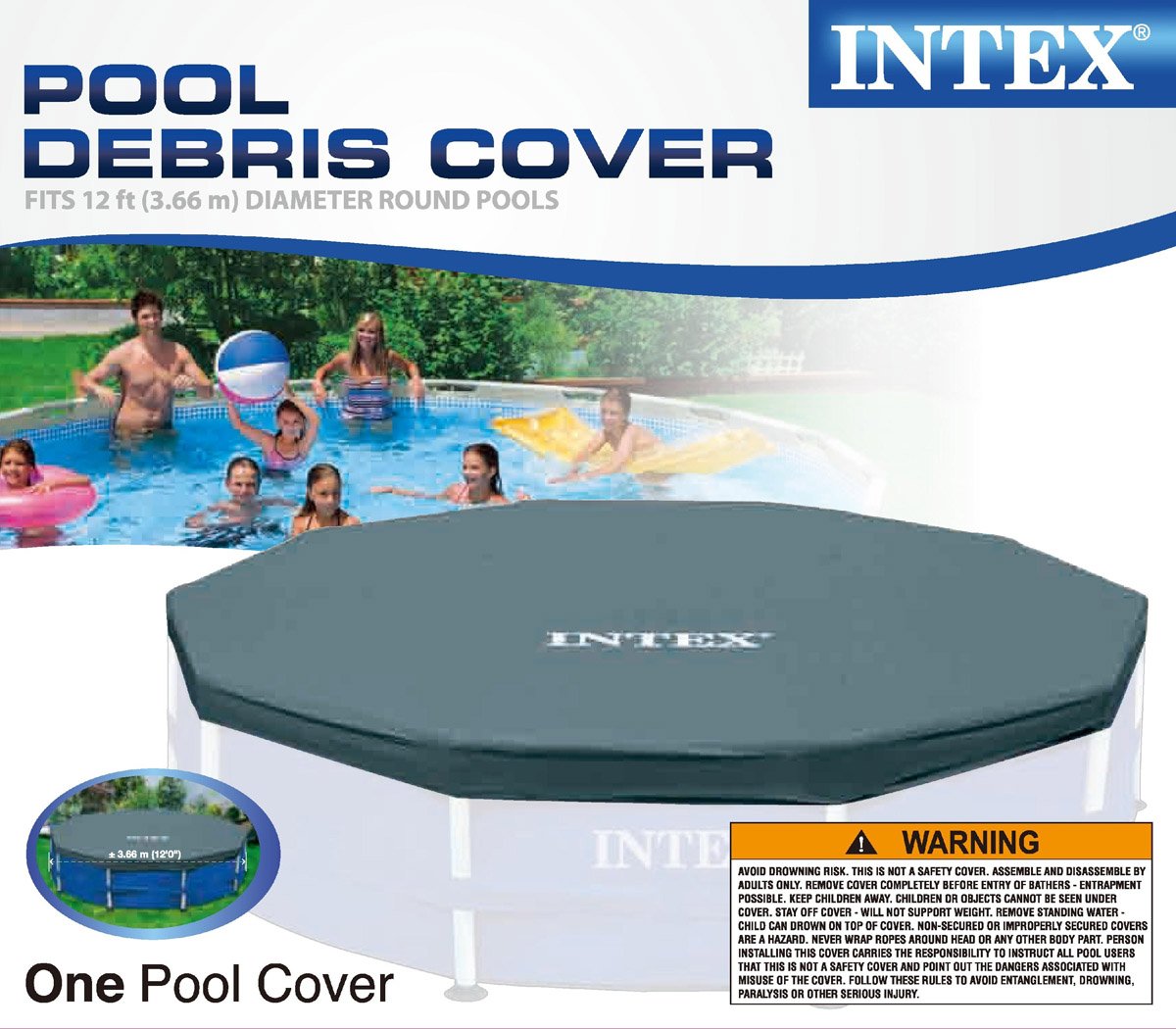 Intex 12’ x 30” Steel Frame Above Ground Swimming Pool and 12’ Round Pool Cover