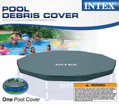 Intex 12’ x 30” Steel Frame Above Ground Swimming Pool and 12’ Round Pool Cover