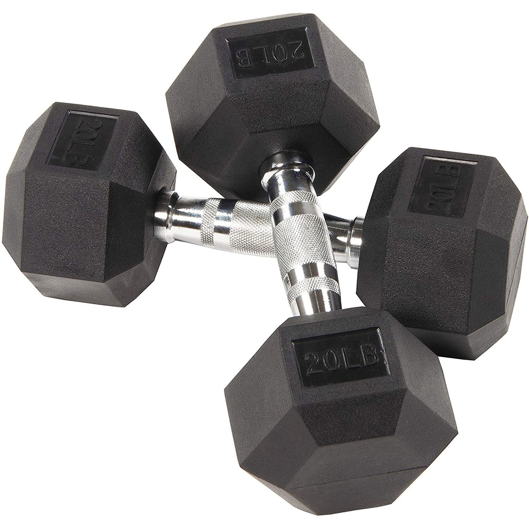 BalanceFrom Fitness 20LB Pair Rubber Hexagon Dumbbell Hand Weights (Open Box)