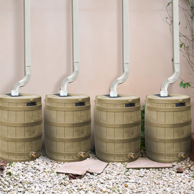 Good Ideas Rain Wizard 50 Gallon Plastic Barrel Water Collector, Khaki (4 Pack) - VMInnovations