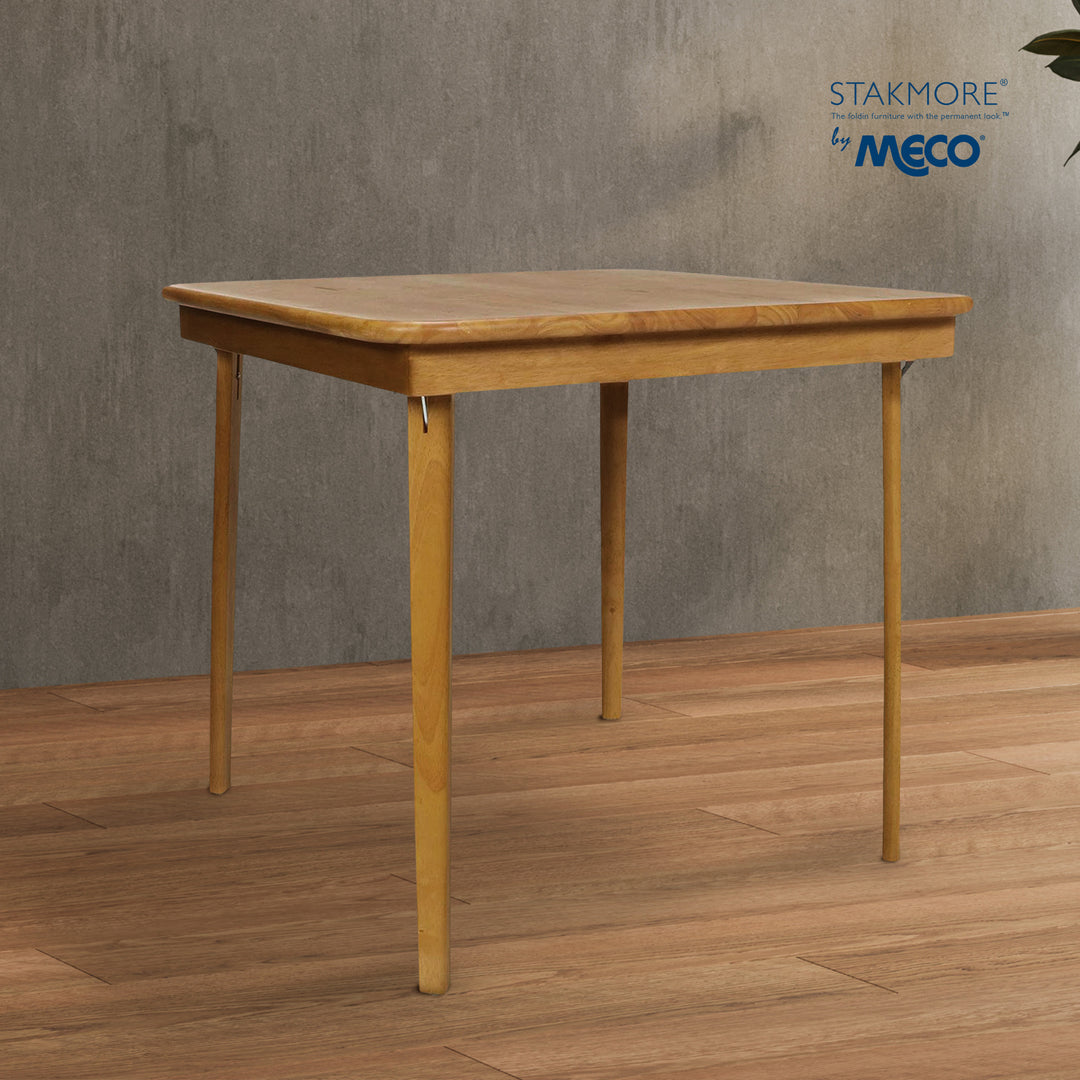 MECO Stakmore Straight Edge Solid Wood Folding Card Table, Oak Frame (Open Box)