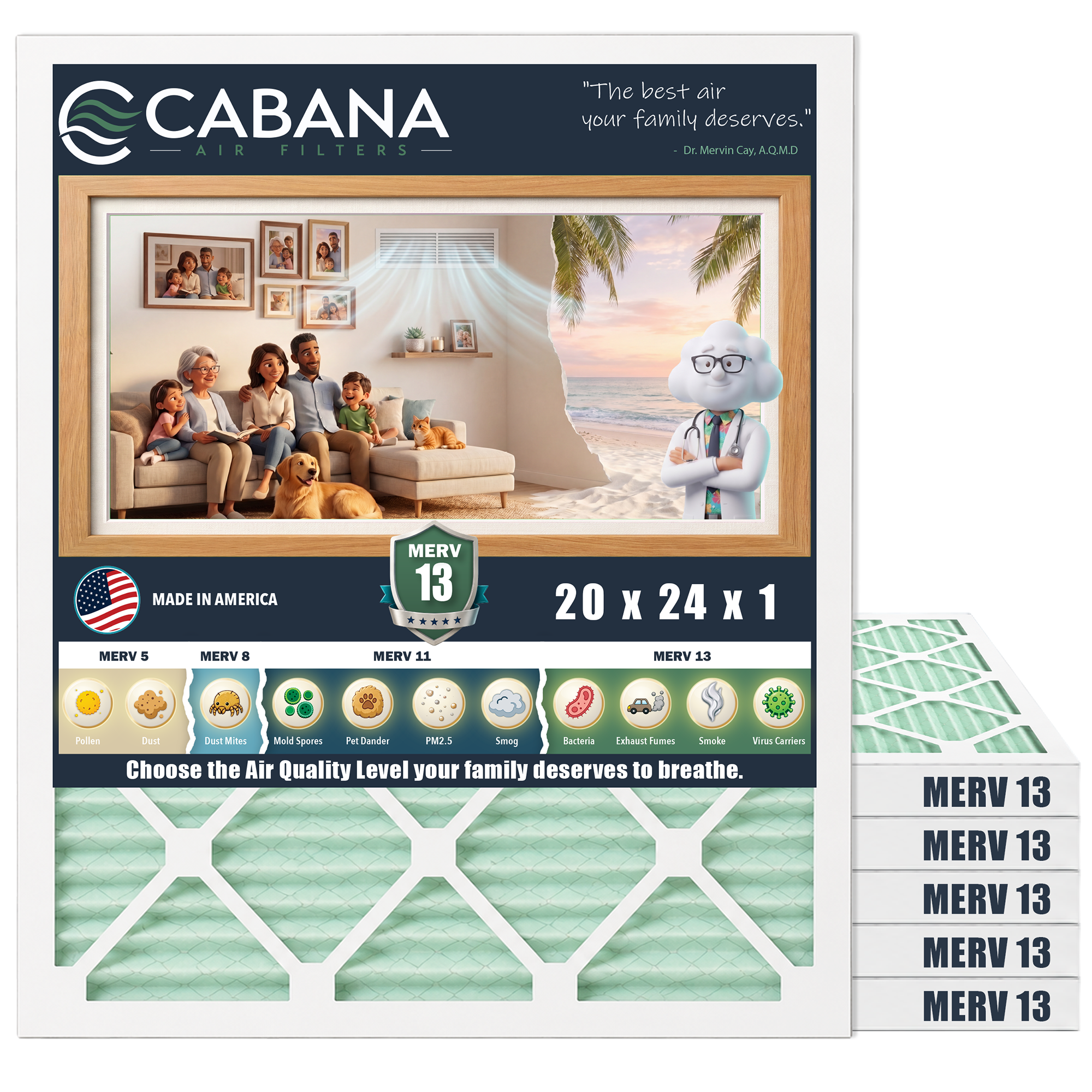 Cabana Air Filters 6 Pack HVAC Furnace Air Filters, MERV 13, White (Open Box)
