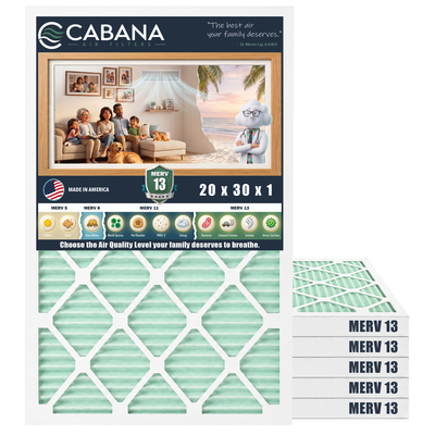 Cabana Air Filters 6pk HVAC Furnace Air Filters, MERV 13, 20 x 30 x 1 (Open Box) - VMInnovations
