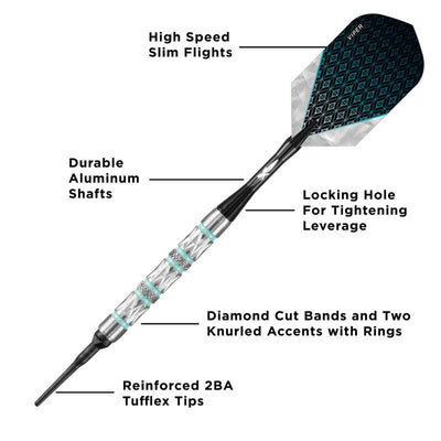 Viper Diamond Darts 90% Tungsten Soft Tip Dart Set Turquoise Rings, 18 Grams