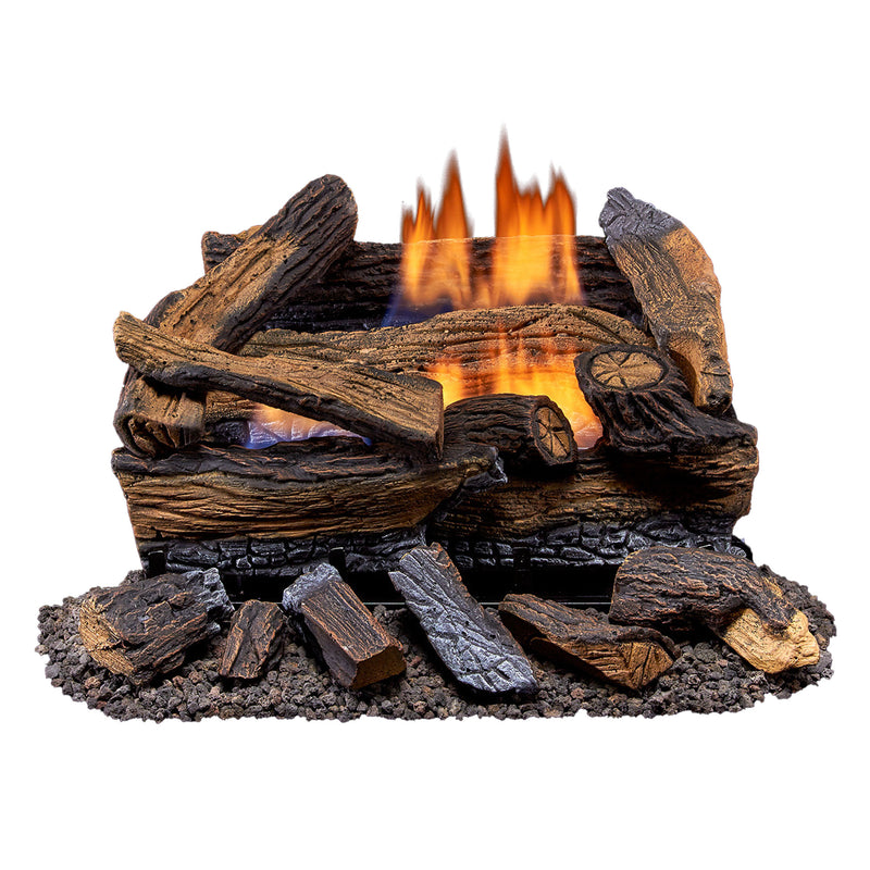 Duluth Forge 18 Inch Ventless Dual Fuel Gas Log Set w/ Thermostat, Split Red Oak
