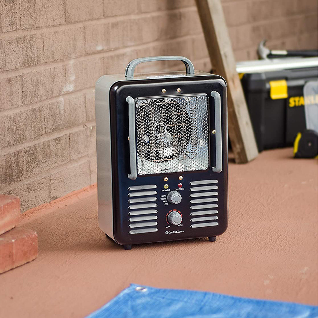 Comfort Zone Compact Electric Utility Space Heater Personal Fan, Black (Used) - VMInnovations