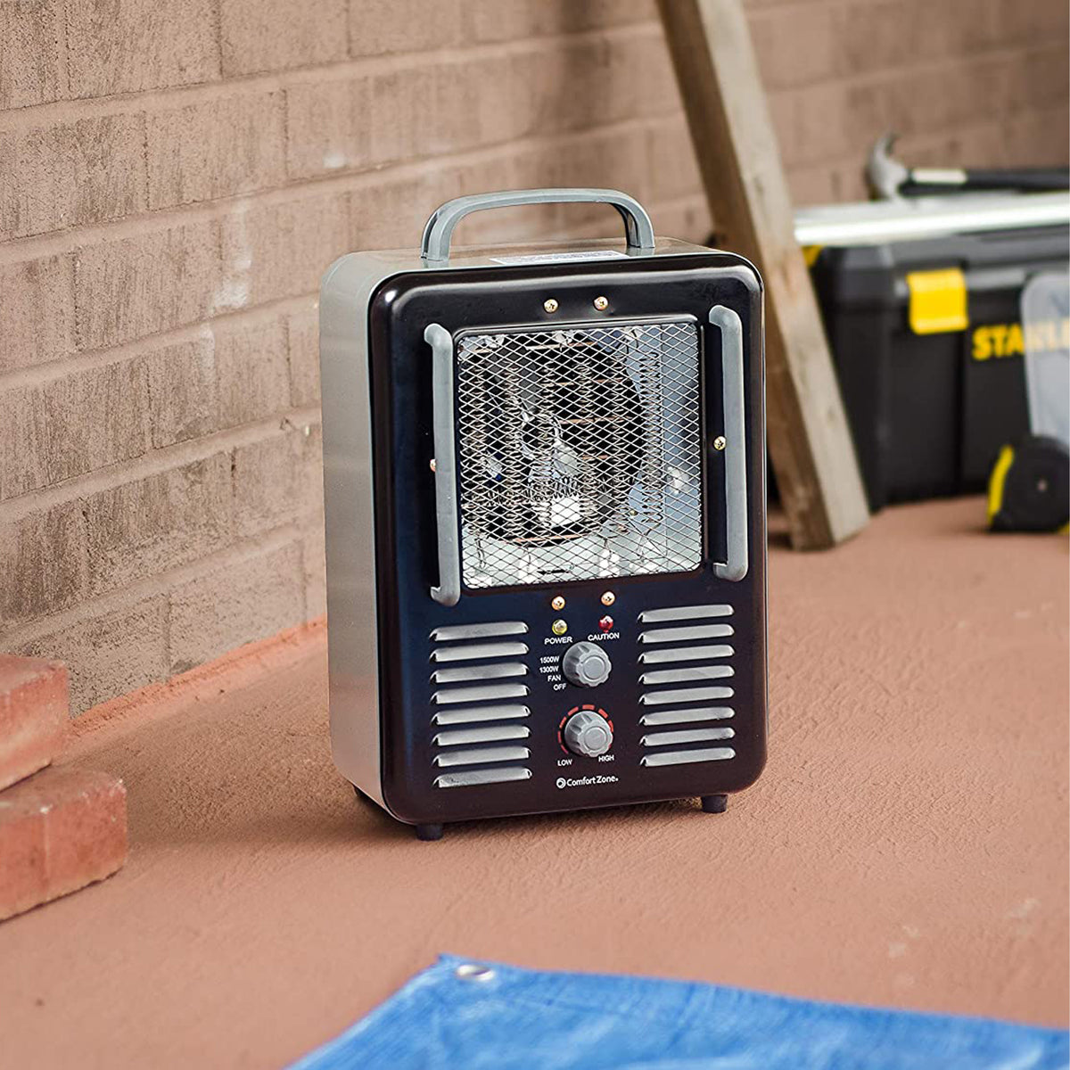 Comfort Zone Compact Electric Utility Space Heater Personal Fan, Black(Open Box)