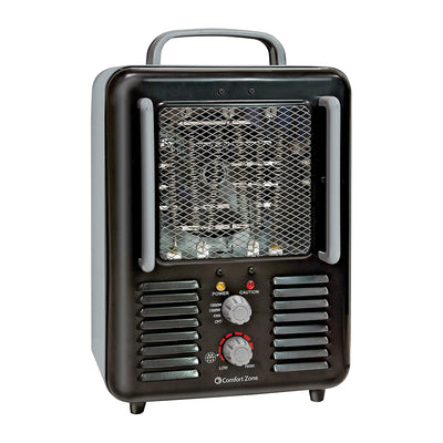Comfort Zone Compact Electric Utility Space Heater Personal Fan, Black (Used)