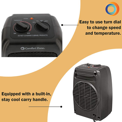 Comfort Zone Electric Ceramic Fan Forced Personal Space Heater Black (For Parts)