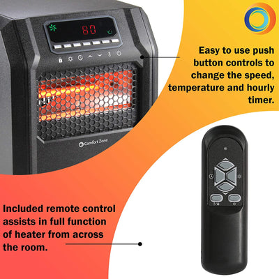 Comfort Zone Infrared Quartz Home Cabinet Space Heater w/ Remote Control (Used)