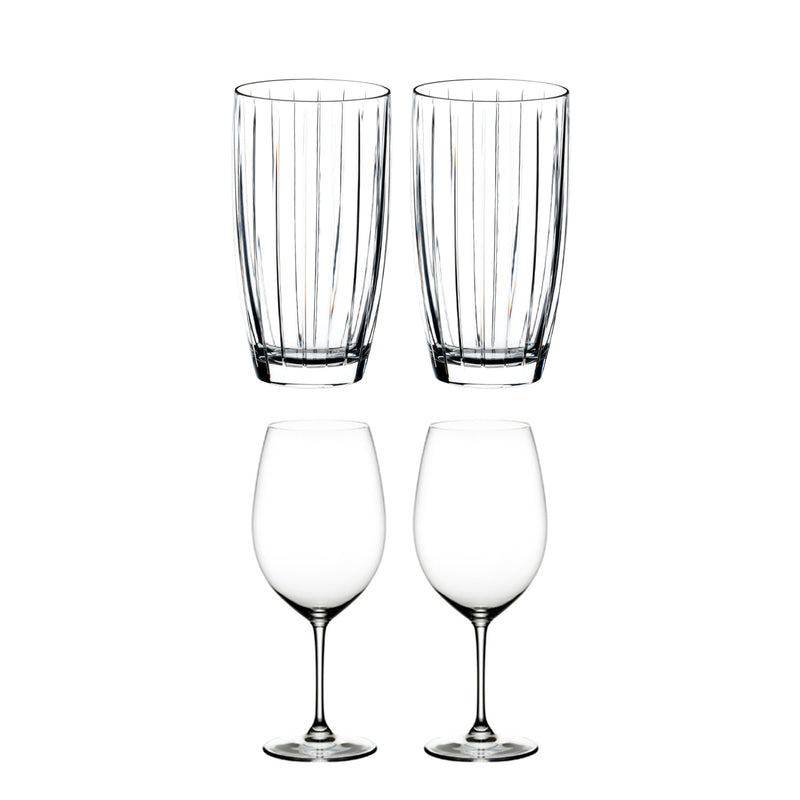 Riedel Crystal Tall All-Purpose Glass and Grand Cru Red Wine Glass, Set of 4