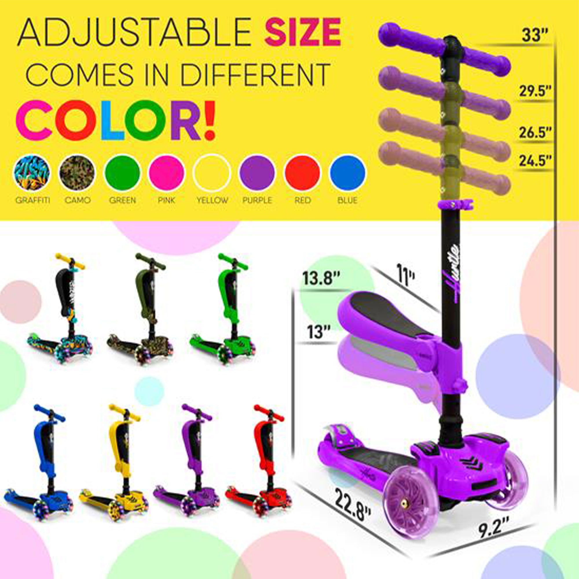 Hurtle ScootKid 3 Wheel Toddler Ride On Toy Scooter w/LED Wheels, Purple (Used) - VMInnovations