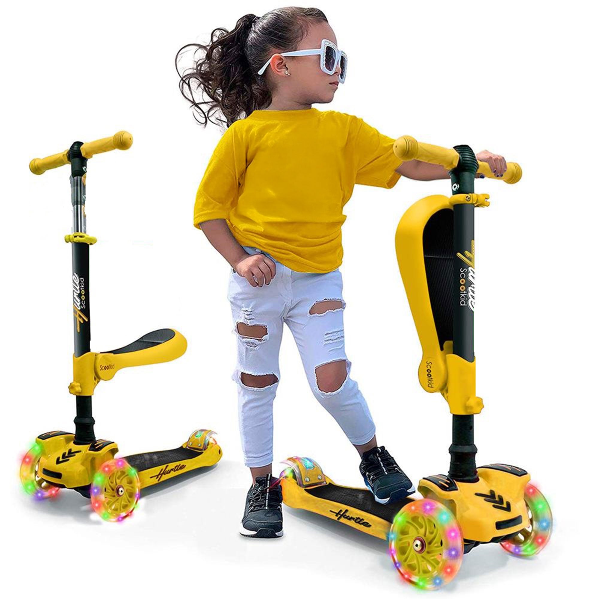 Hurtle ScootKid 3 Wheel Child Ride On Toy Scooter w/LED Wheels,Yellow(Open Box) - VMInnovations