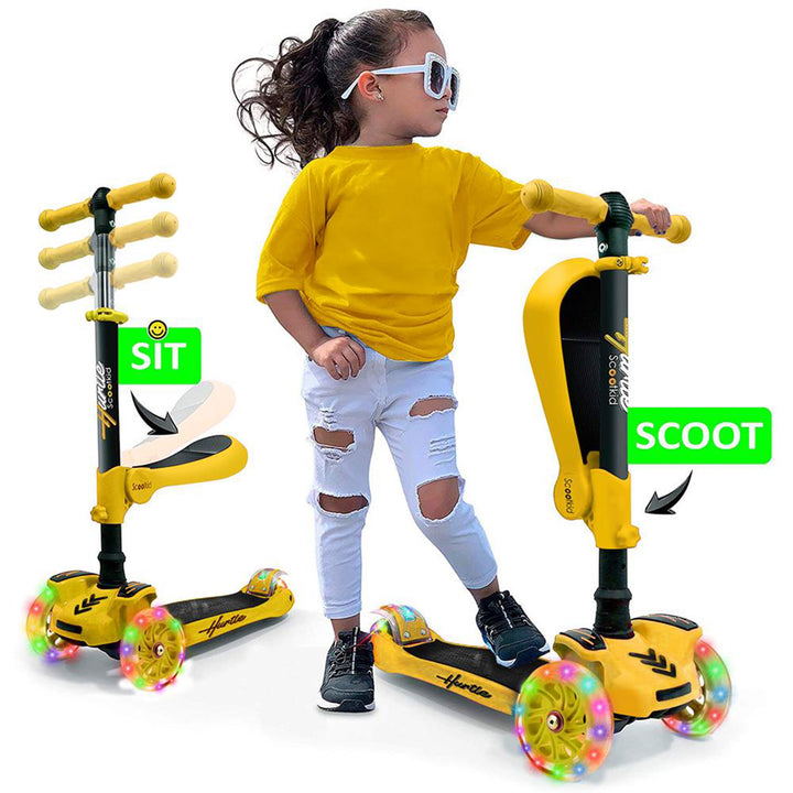 Hurtle ScootKid 3 Wheel Child Ride On Toy Scooter w/LED Wheels,Yellow(Open Box)