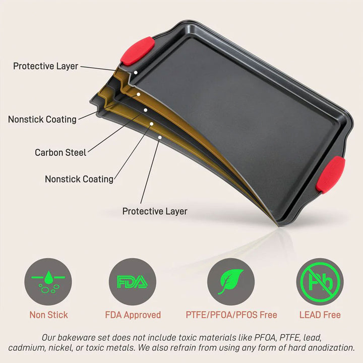 NutriChef Kitchen Oven Non Stick Gray Carbon Steel 3 Piece Bakeware Set (Used) - VMInnovations