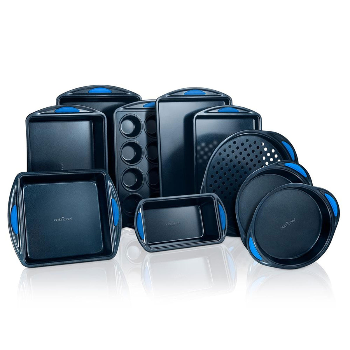 NutriChef Kitchen Non Stick Blue Diamond Carbon Steel 10 Pc Bakeware Set(4 Pack)