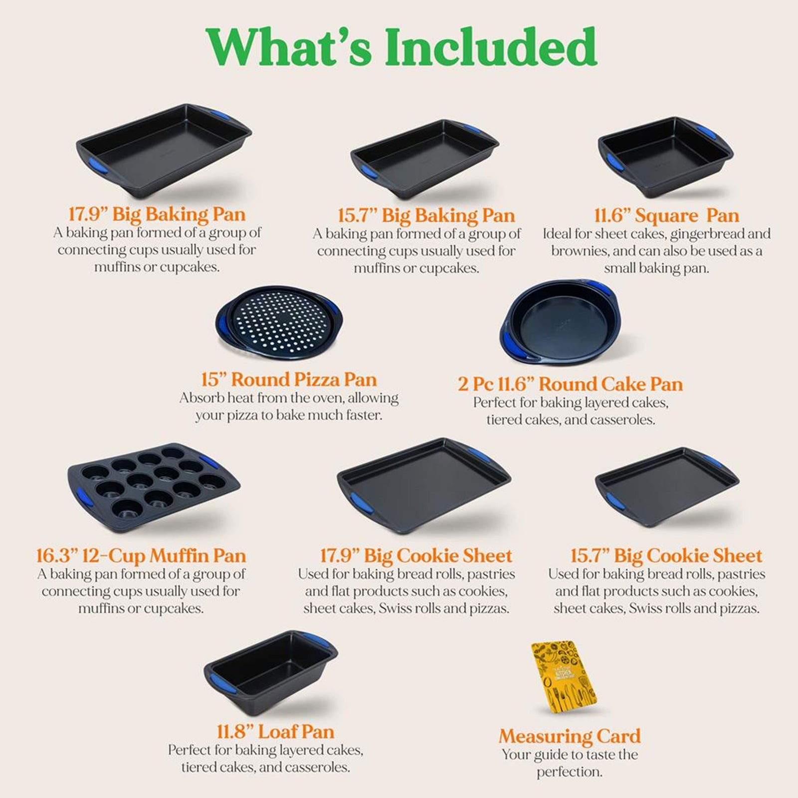 NutriChef Kitchen Oven Non Stick Blue Diamond Carbon Steel 10pc Set (Open Box) - VMInnovations