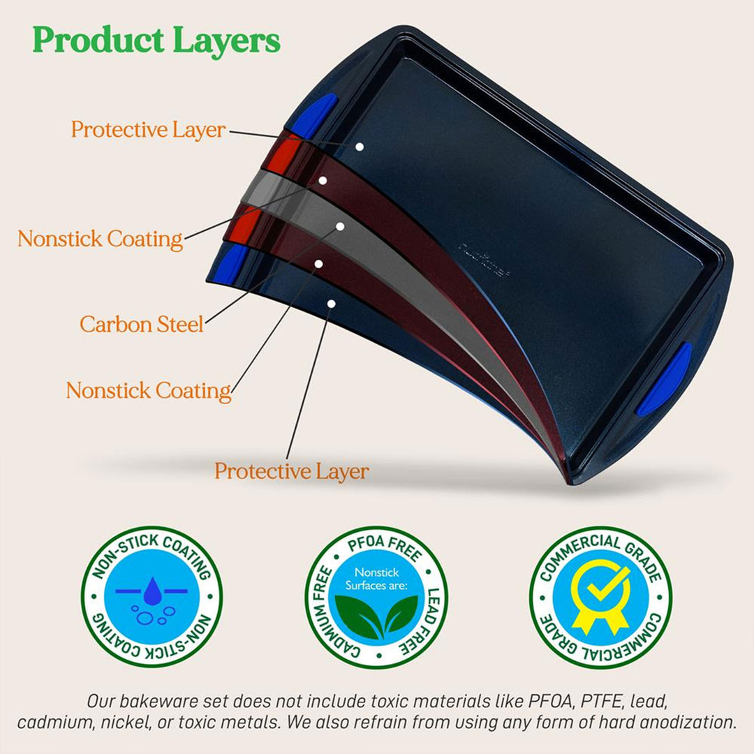 NutriChef Kitchen Oven Non Stick Blue Diamond Carbon Steel 10 Piece Bakeware Set - VMInnovations