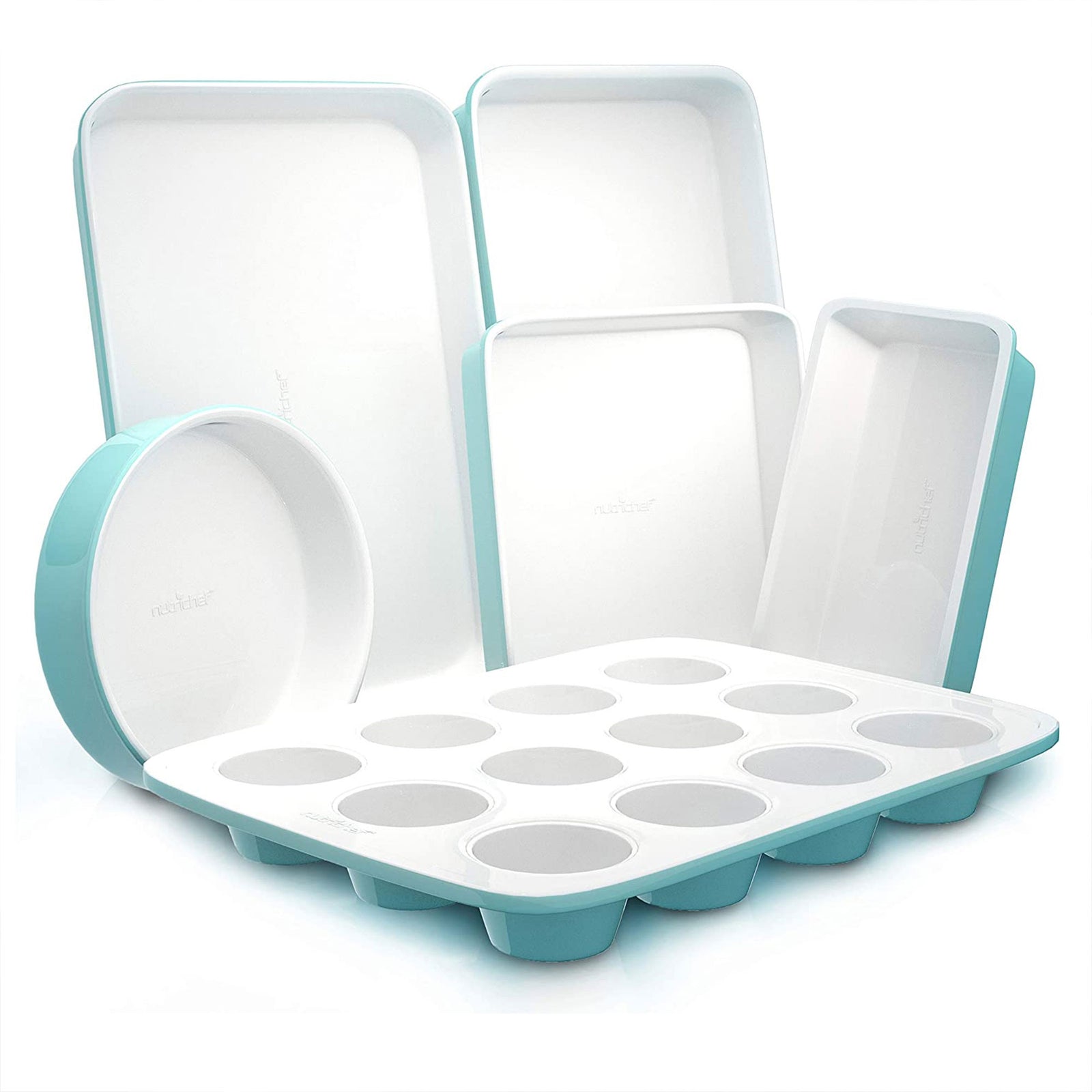 NutriChef 6 Piece Non Stick Kitchen Oven Ceramic Baking Pan Set, Green(Open Box) - VMInnovations