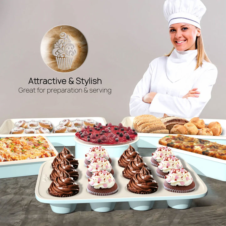 NutriChef 6 Piece Non Stick Kitchen Oven Ceramic Baking Pan Set, Green(Open Box) - VMInnovations