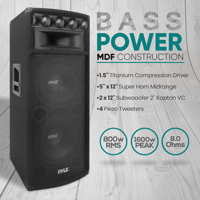 Pyle 1600W Outdoor 7 Way PA Loud-Speaker Cabinet w/ Dual 12" Woofers (Open Box) - VMInnovations
