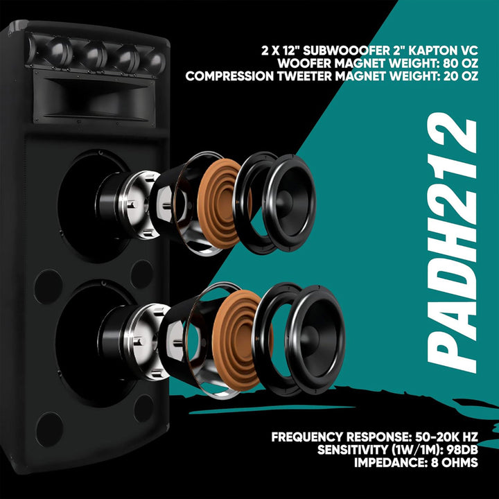 Pyle 1600W Outdoor 7 Way PA Loud-Speaker Cabinet w/ Dual 12" Woofers (Open Box) - VMInnovations