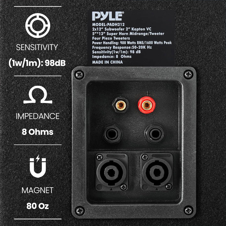 Pyle 1600W Outdoor 7 Way PA Loud-Speaker Cabinet w/ Dual 12" Woofers (Open Box) - VMInnovations