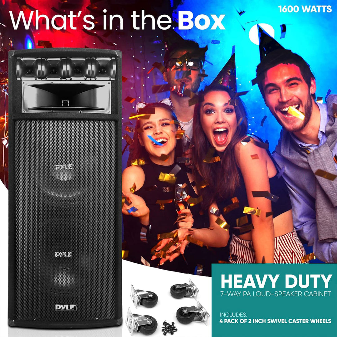 Pyle 1600W Outdoor 7 Way PA Loud-Speaker Cabinet w/ Dual 12" Woofers (Open Box) - VMInnovations