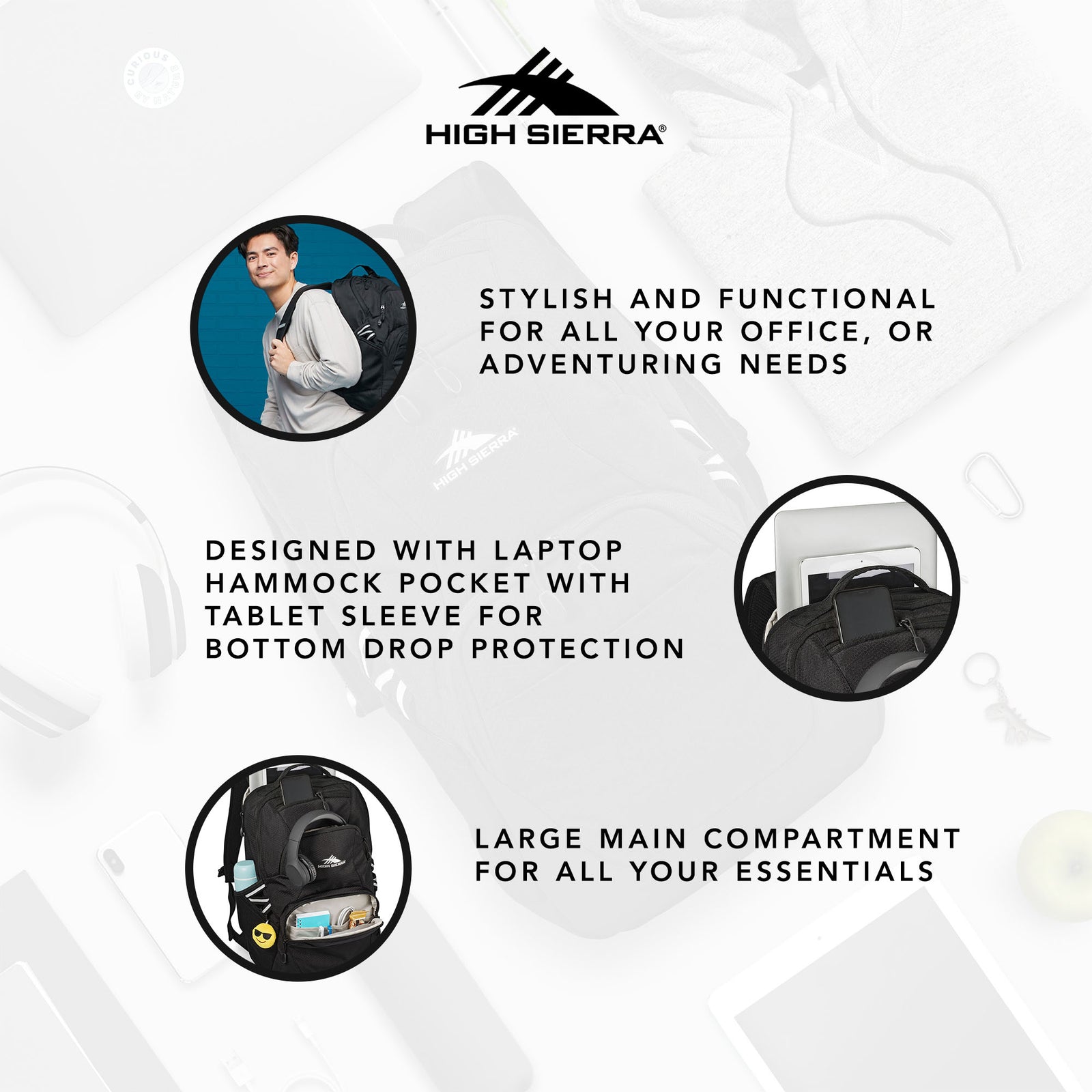 High Sierra Swoop SG Backpack with Laptop Drop Protection Pocket, Blk (Open Box) - VMInnovations