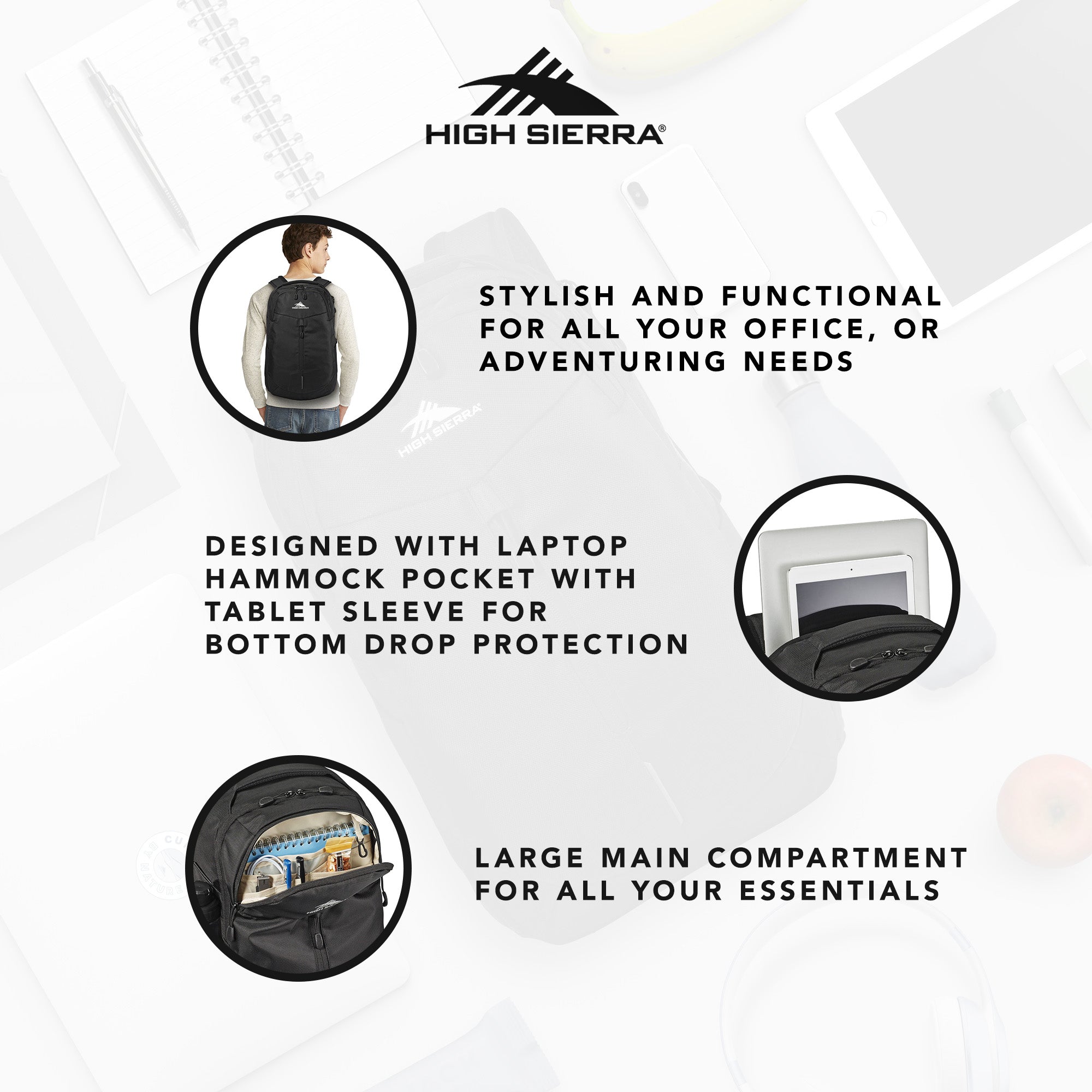 Swerve Pro Backpack Bookbag w/ Laptop Pocket & Tablet Sleeve, Black (Used) - VMInnovations