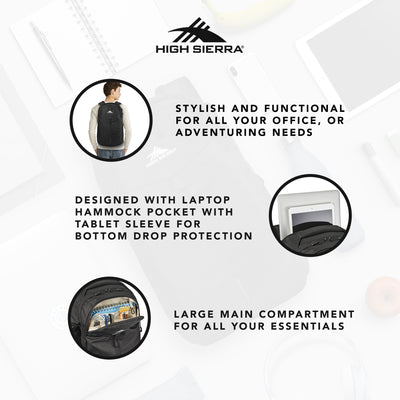 Swerve Pro Backpack Bookbag w/ Laptop Pocket & Tablet Sleeve, Black (Used) - VMInnovations