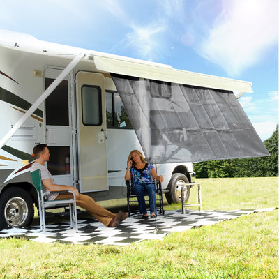 Camco 15 Foot Front Sun Block Panel Awning Screen for RV Camper Shade, Black
