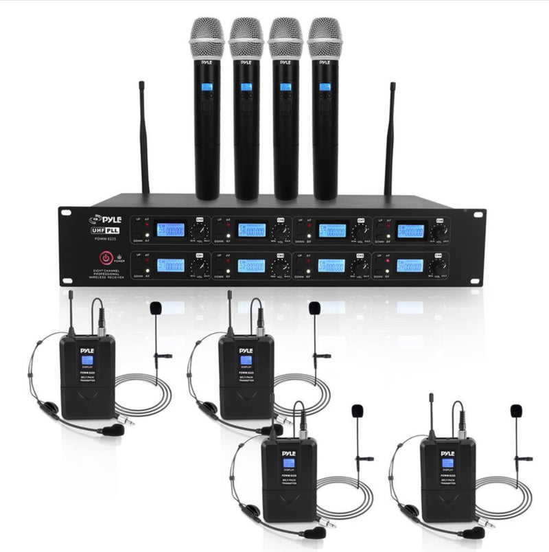 Pyle 8 Channel Wireless Microphone System, Transmitters & Receiver (Open Box)