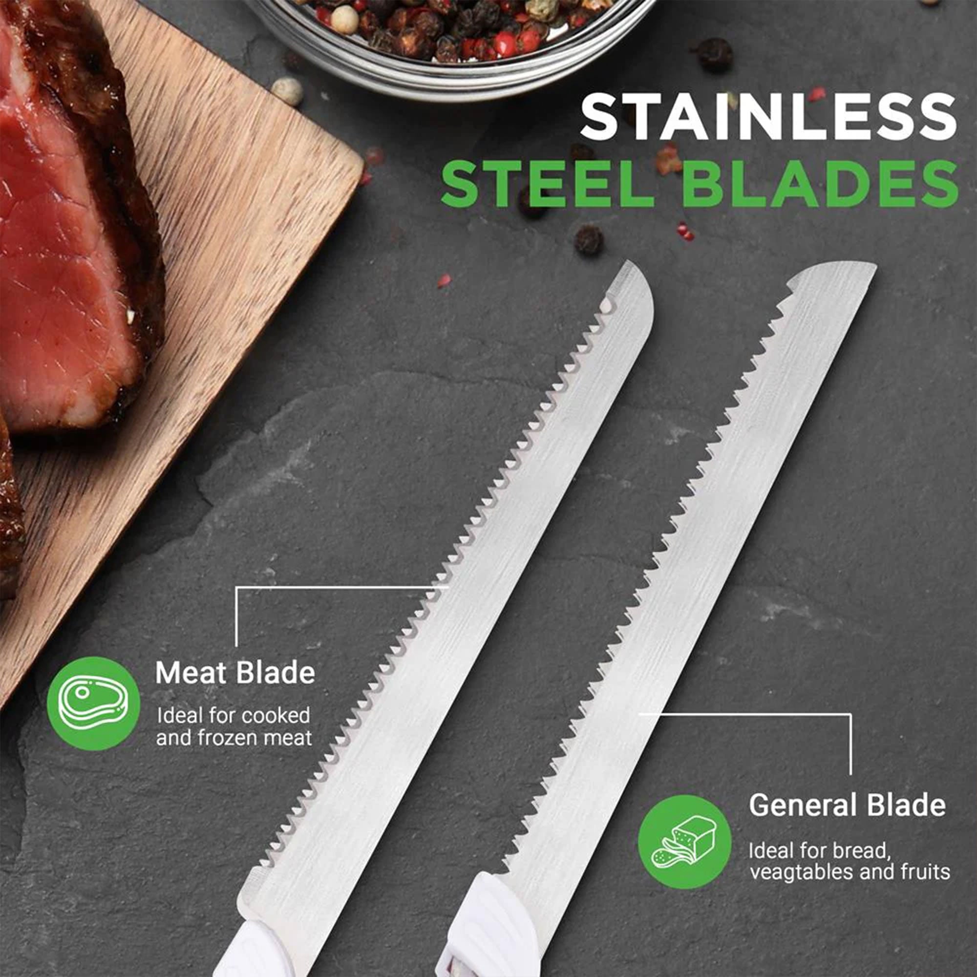 NutriChef 2 Blade Serrated Kitchen Knife w/ Butcher Block Storage Tray(Open Box) - VMInnovations