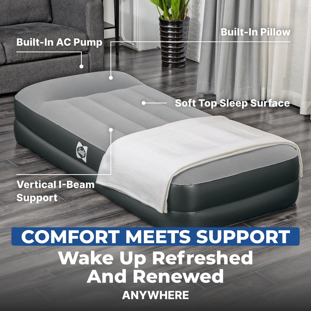 Sealy Tritech 16 Inch Air Mattress Bed 2 Person with Built-In AC Pump, 2 Pack