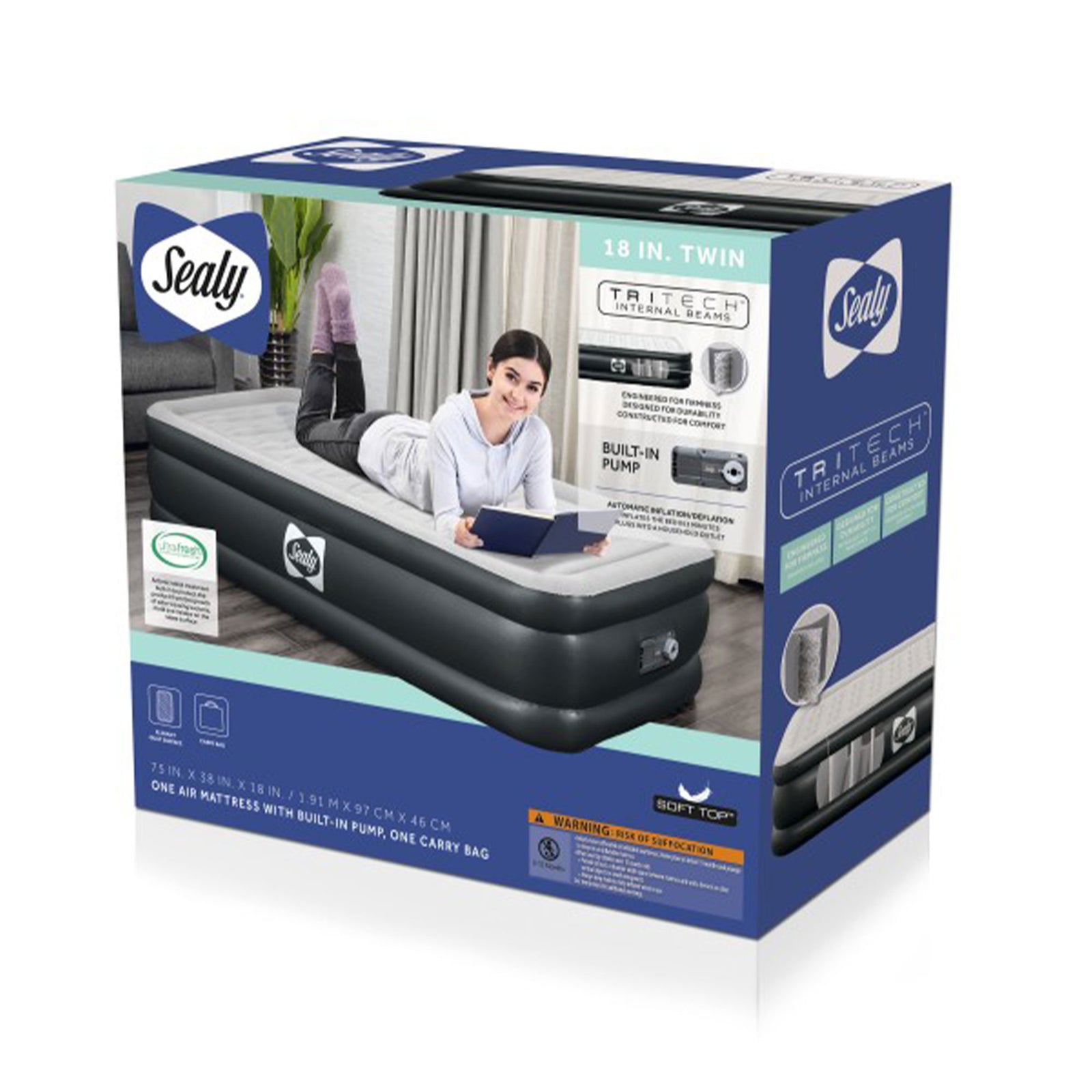 Sealy Tritech 18 Inch Inflatable Mattress Twin Airbed w/ Built-In Pump (Used) - VMInnovations