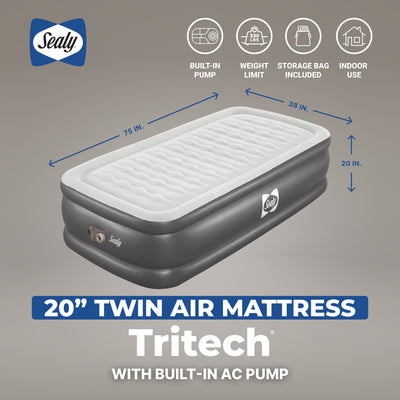Sealy Tritech 20 Inch Inflatable Mattress Twin Airbed w/ Built-In Pump (Used)