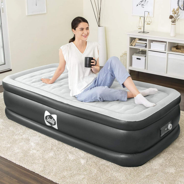 Sealy Tritech Twin Sized 20" Air Mattress Bed 2 Person w/ Built-In AC Pump & Bag