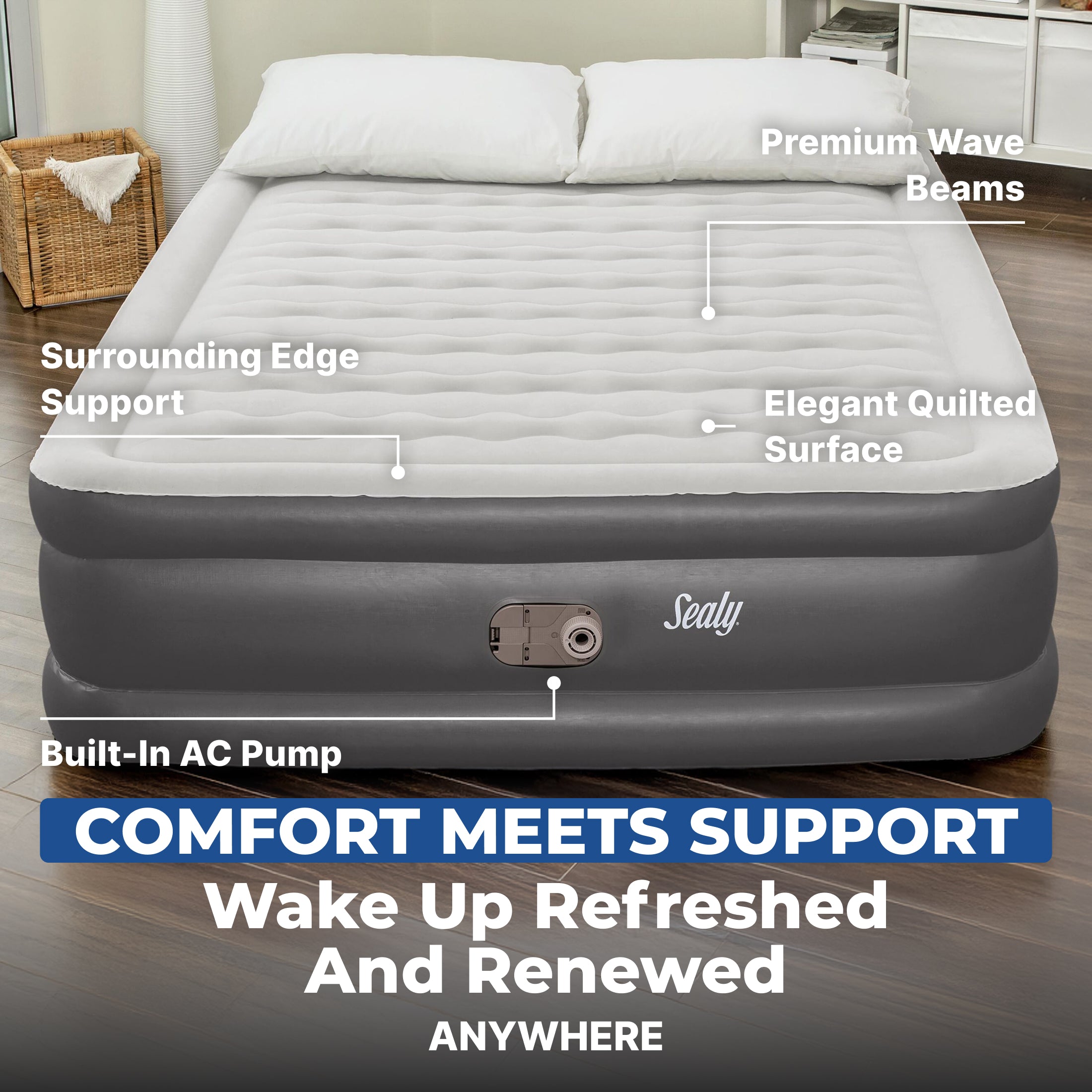 Sealy Tritech 20 Inch Built-In Pump Inflatable Mattress Queen Airbed (Open Box) - VMInnovations