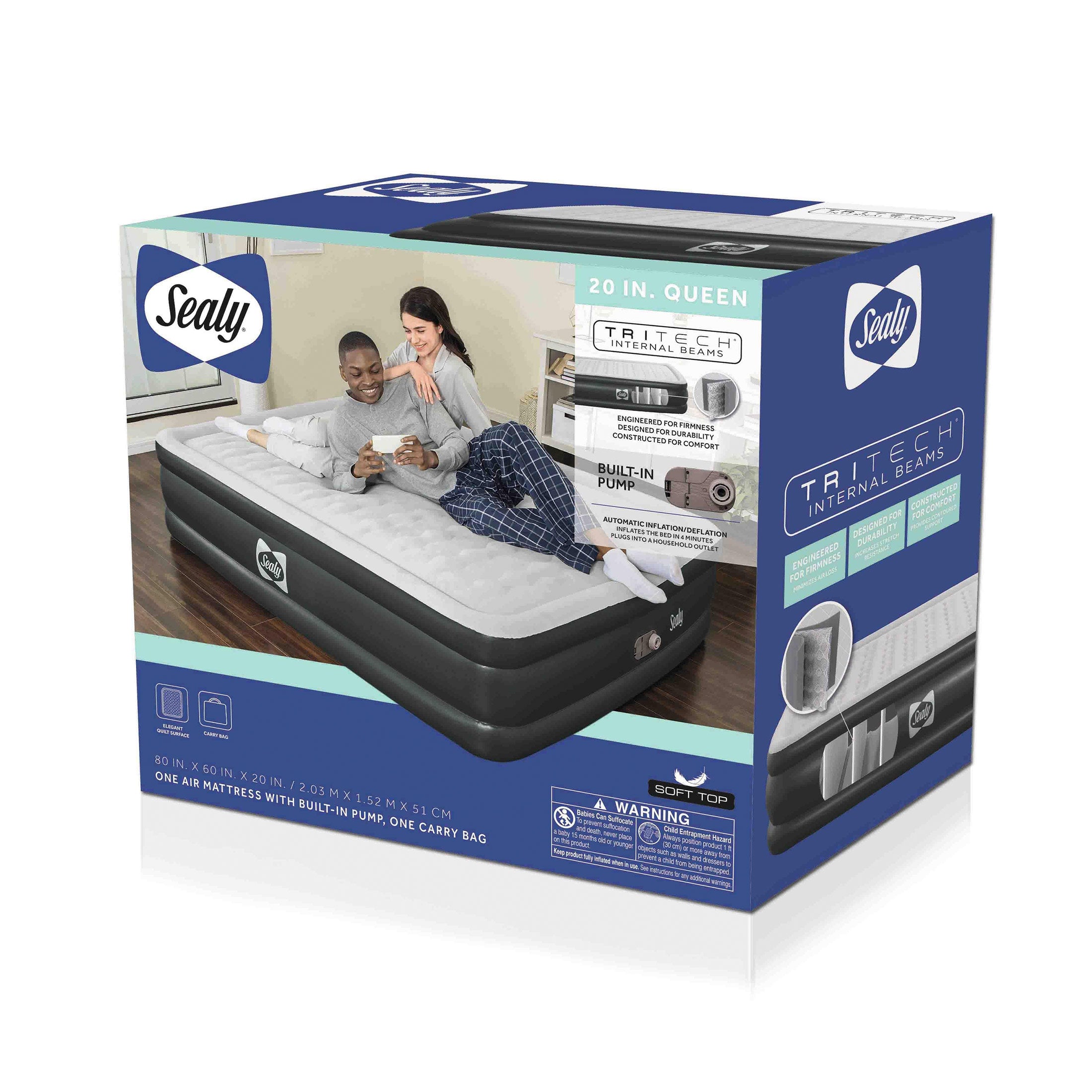 Sealy Tritech 20 Inch Built-In Pump Inflatable Mattress Queen Airbed (Open Box) - VMInnovations