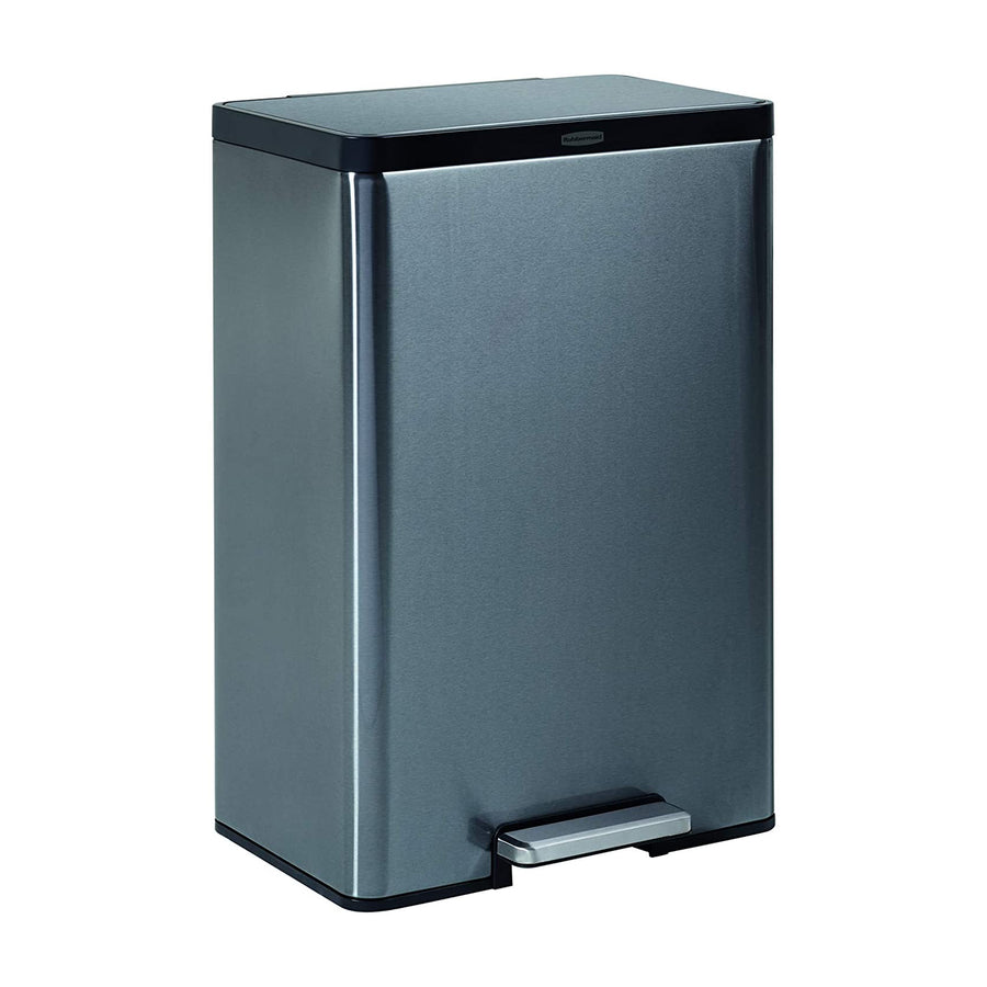 Rubbermaid 12 Gallon Stainless Steel Metal Step Garbage Bin Trash Can, Charcoal - VMInnovations