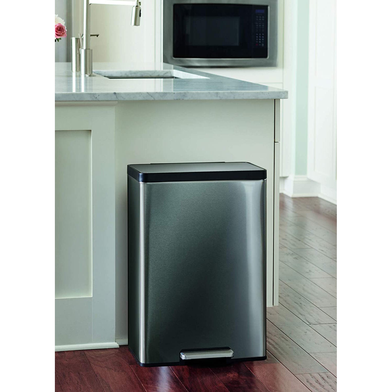 Rubbermaid 12 Gallon Stainless Steel Step Garbage/Trash Can, Charcoal (Open Box) - VMInnovations