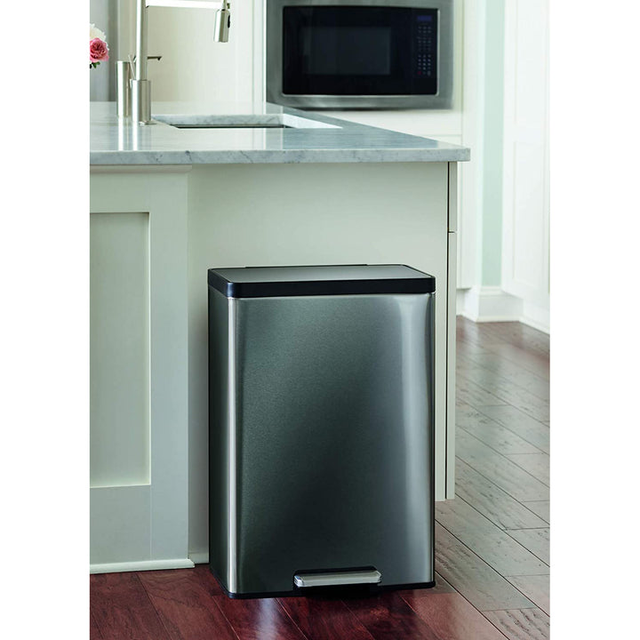 Rubbermaid 12 Gallon Stainless Steel Metal Step Garbage Bin Trash Can, Charcoal - VMInnovations